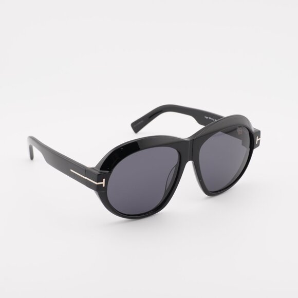 Tom Ford Inger FT1113 01A Sunglasses Black Geometric Frame, Smoke Lenses
